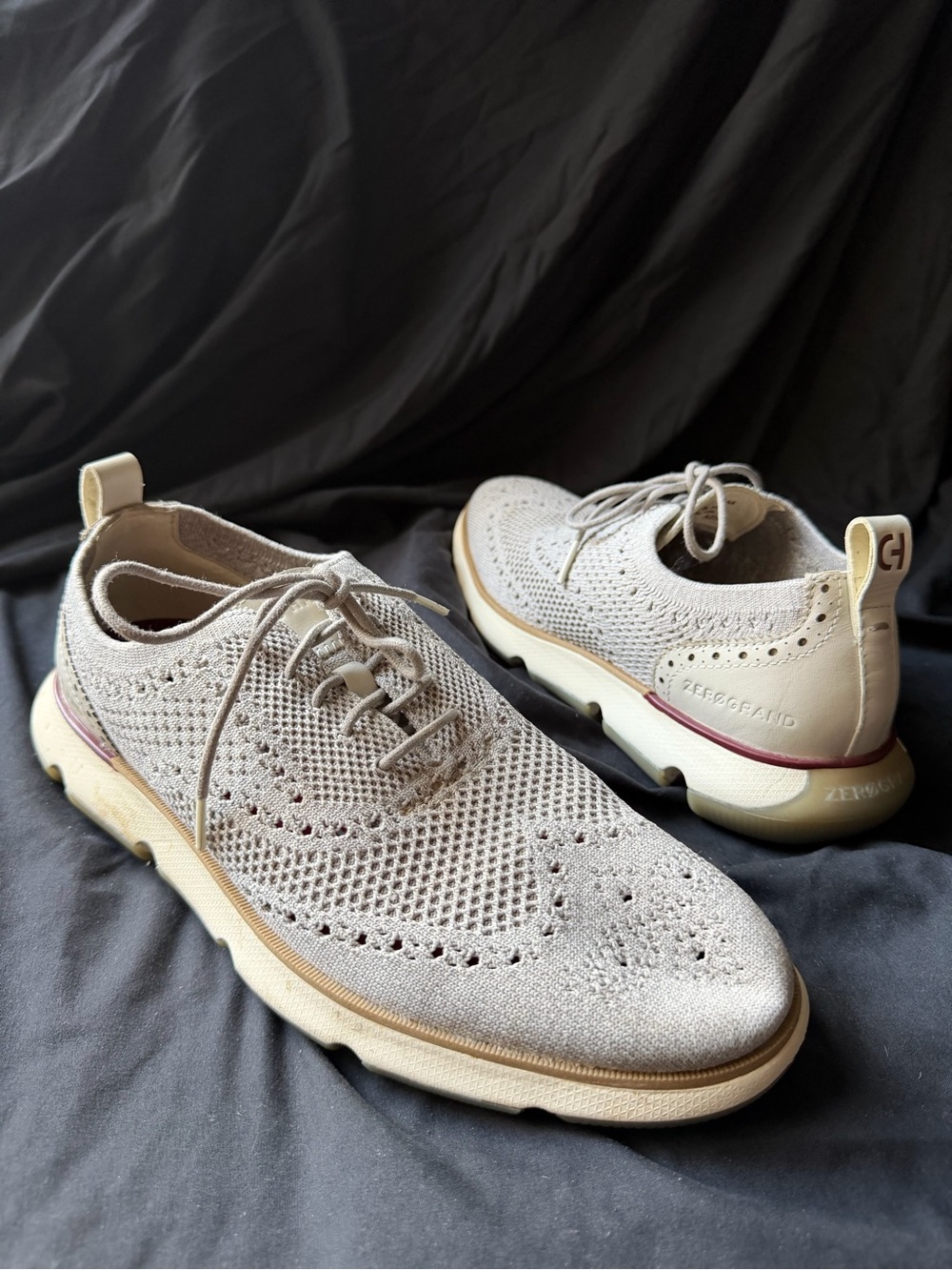 Cole Haan Light Beige Knit Wingtip Zerogrand Oxford Derby